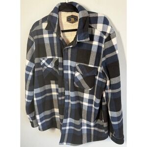 Freedom Foundry Jacket Size L Blue Plaid Sherpa Lined Fleece Shirt Jacket Cabin